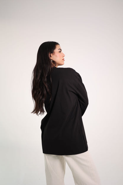 Printed Black  long sleeves oversized T-shirt