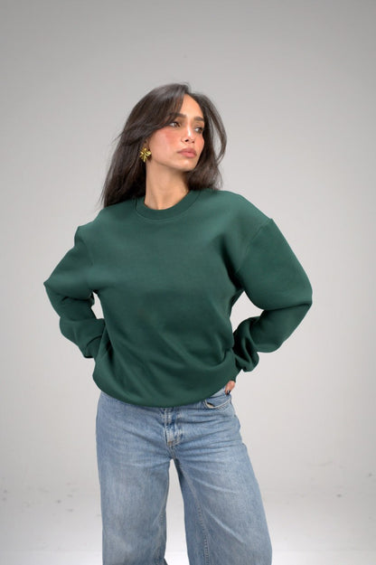 Dark Green Plain Oversized Sweatshirt
