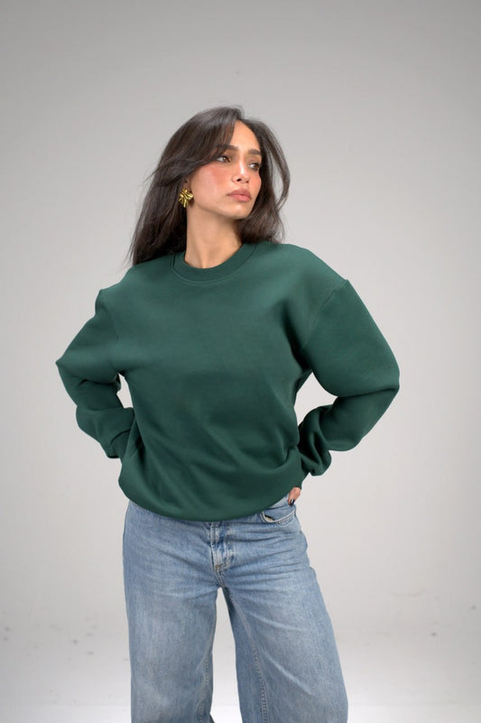 Dark Green Plain Oversized Sweatshirt