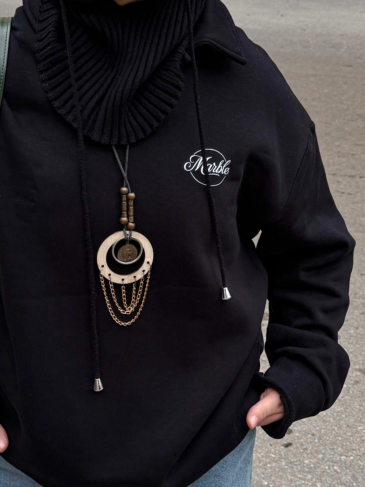 Black “Marble Logo” Oversized Sweatshirt