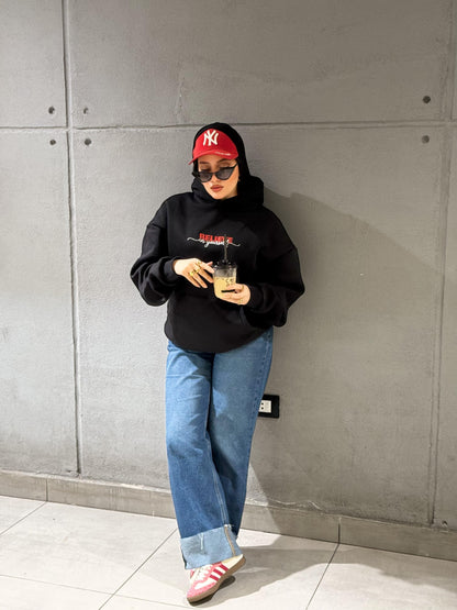 Black “Believe in Yourself” Embroidered Oversized Hoodie